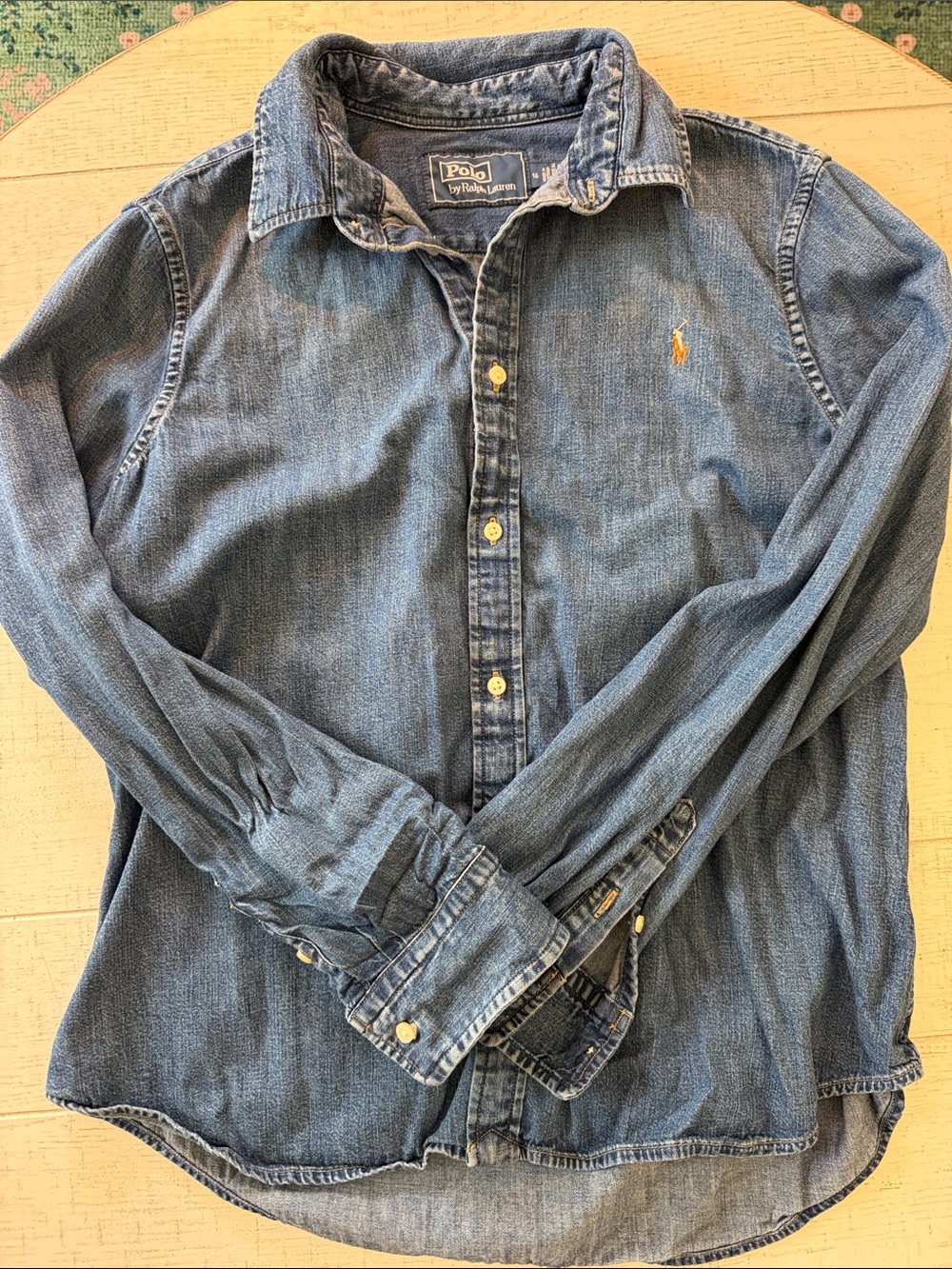Polo by Ralph Lauren Faded Blue Denim Button-Down Shirt with Gold Pony